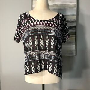 Very J Purple Tribal Aztec Hi Low Crochet Back Top